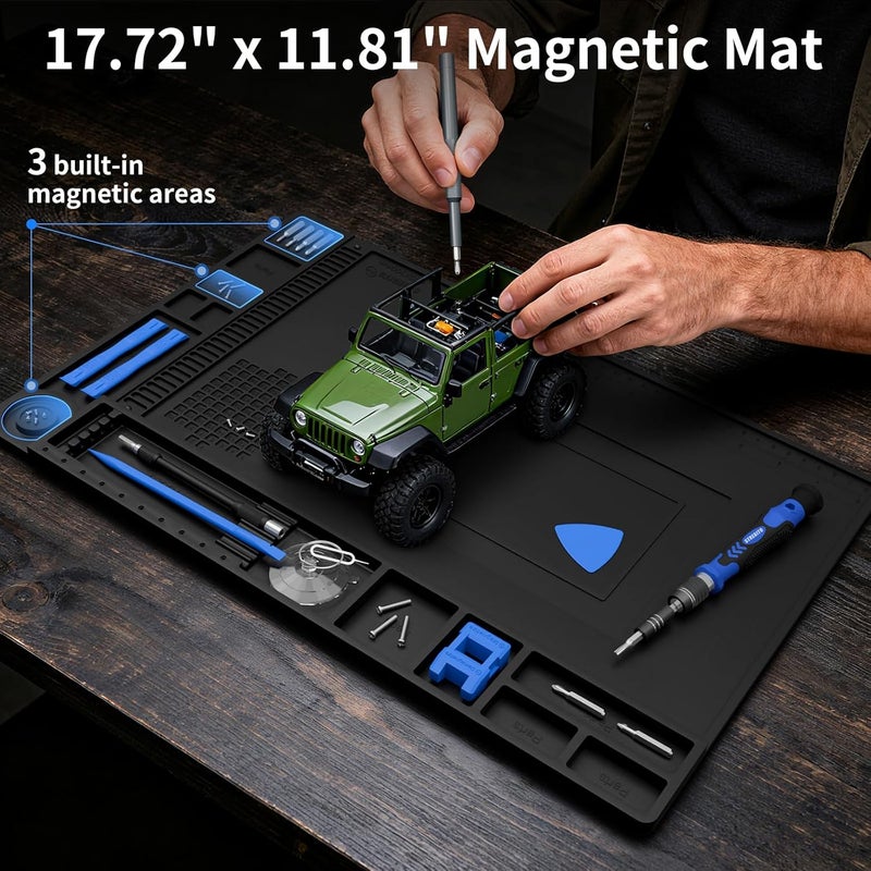 STREBITO Solder Mat Electronics Mat Silicone Repair Mat, Heat Resistant 932°F, Magnetic Project Mat Solder Pad for Soldering, Computer, Laptop, Cell Phone, RC, Gun, Size 17.7" x 11.8" (Black) - Image 4